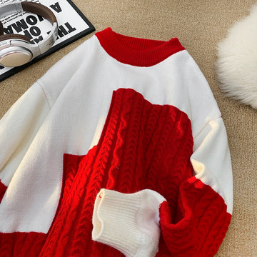 Male Christmas Jumpers Korean Mens Patchwork Color Sweaters New Fashion Winter High Quality Luxury O-neck Sweater